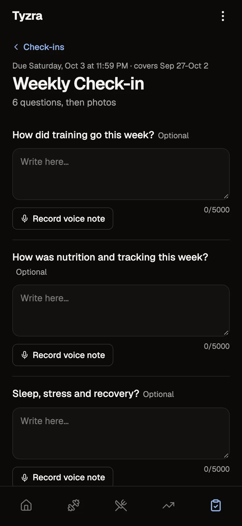 Tom filling in the weekly check-in on the phone